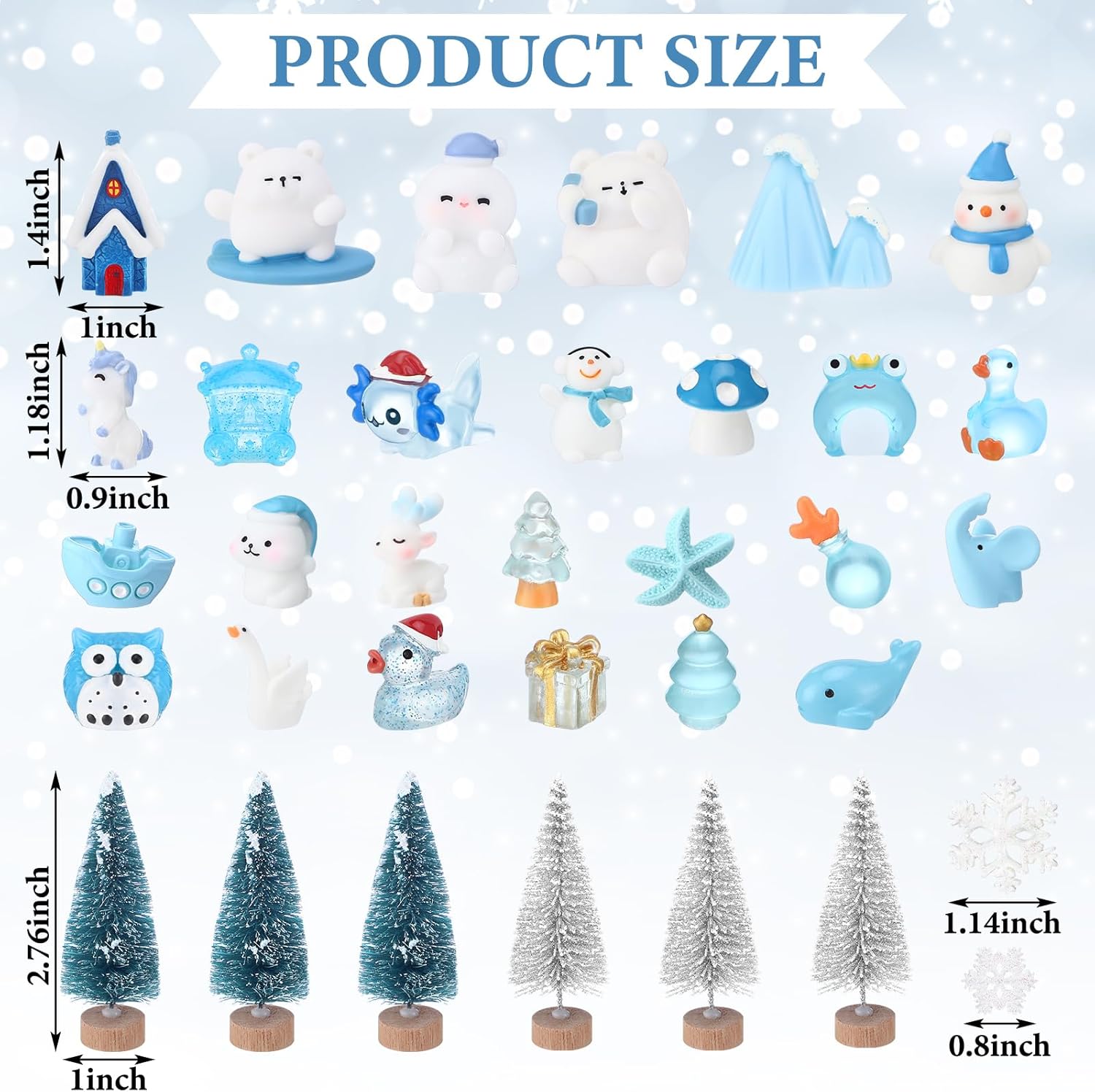 Skylety 50 Pieces Winter Miniature Figurines, Tiny Mini Resin Snow Globe Figurines Snowman Bear Animal Xmas Tree Fairy Garden House Xmas Ornaments for DIY Winter Snow Globe Craft Landscape Home Decor - Image 2