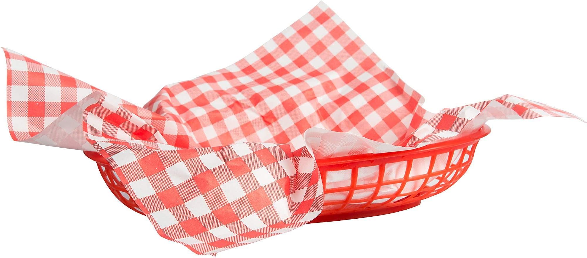 amscan Classic Picnic Party Gingham Basket Liners Serveware (18 Pack), Red/White, 9.3 x 6