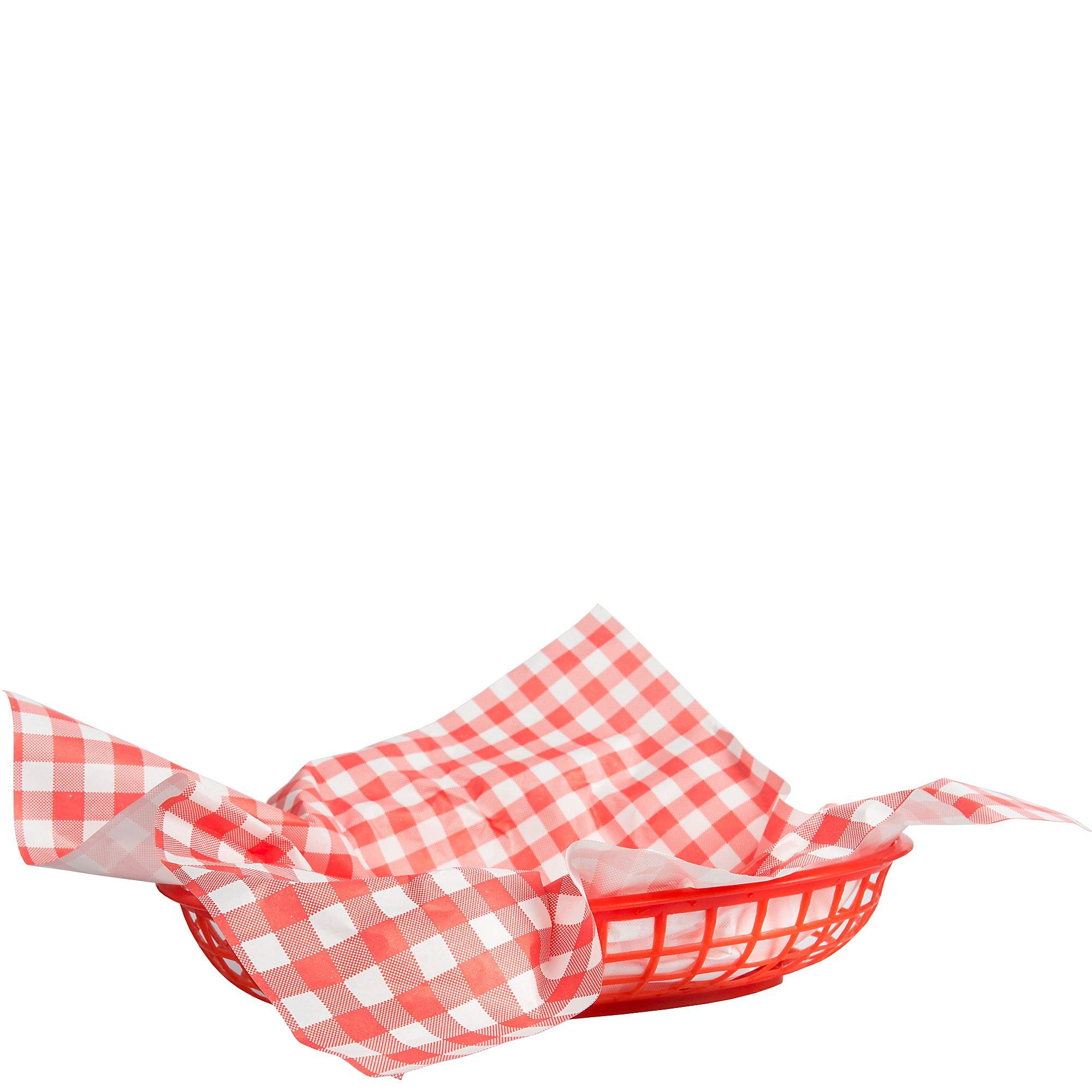 amscan Classic Picnic Party Gingham Basket Liners Serveware (18 Pack), Red/White, 9.3 x 6