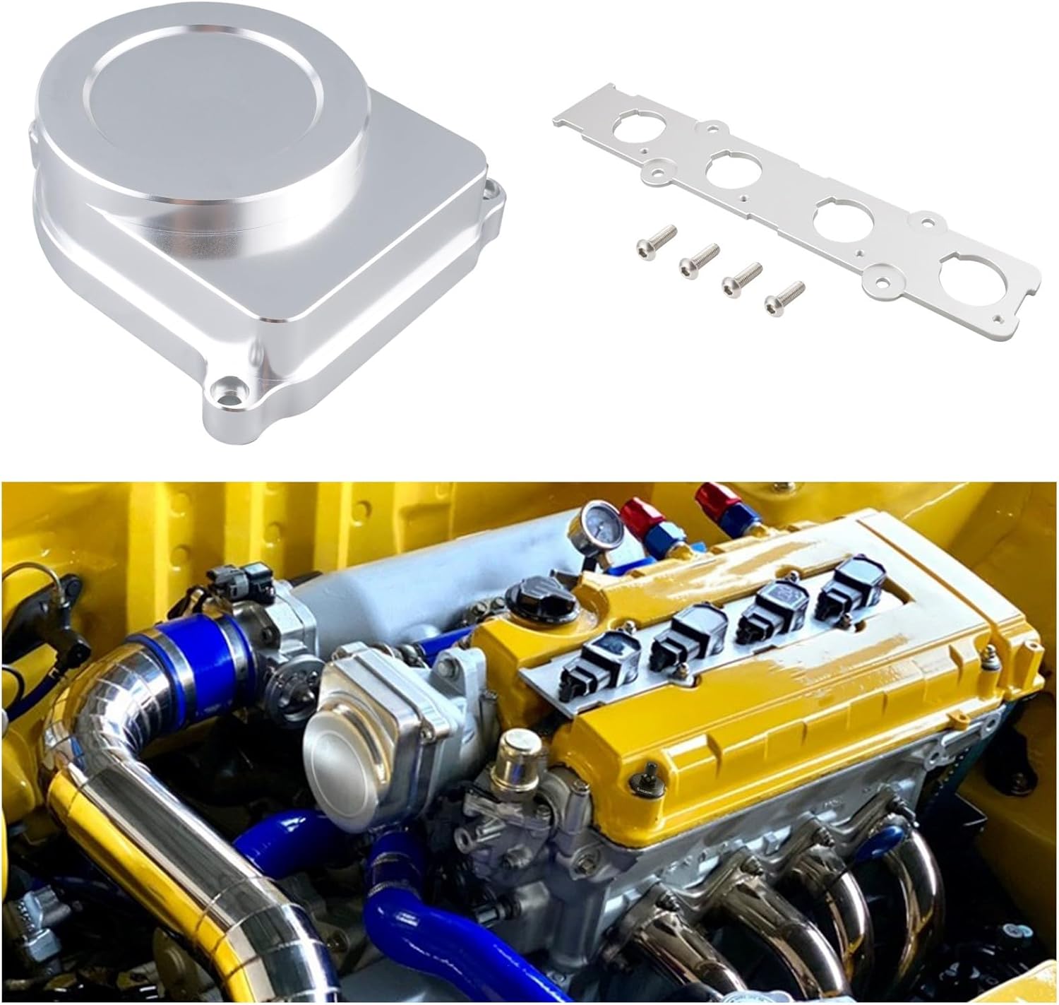 Bevinsee Cop Distributor Cap And Coil-On-Plug Plate Kit Compatible with Honda Civic Si B16A 1999 2000 Silver