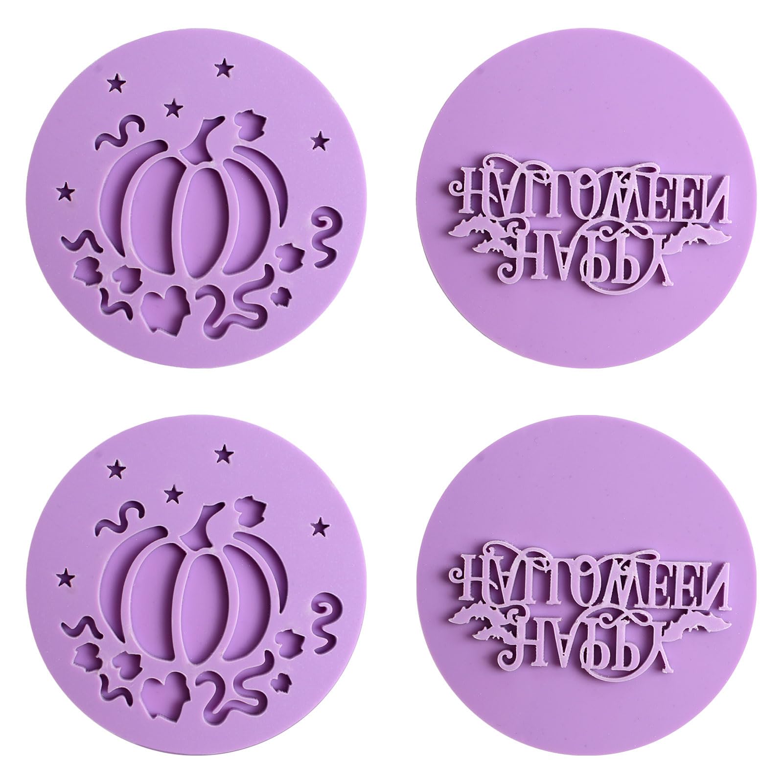 URROMA Happy Halloween Acrylic Mould Cookie Stamp, 4 Pcs 3D Design Fondant Embosser Cookie Molds Cookie Cutters for DIY Baking Cake/Sugar Paste/Cupcake/Chocolate