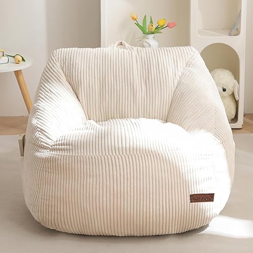 MAXYOYO Puf para niños, puf con asa, cómoda silla para niños y niñas, sofá decorativo con bolsillo para jugar, leer y relajarse, color beige