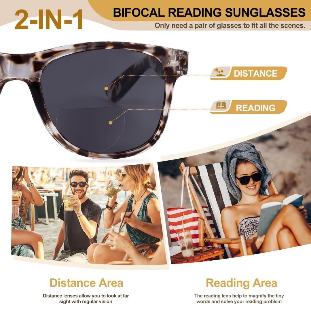 SKYWAY Bifocal Reading Sunglasses for Women Men Fashion Classic Sun Readers With Spring Hinge UV400 Protection Light Tortoiseshell +1.5 - Image 3