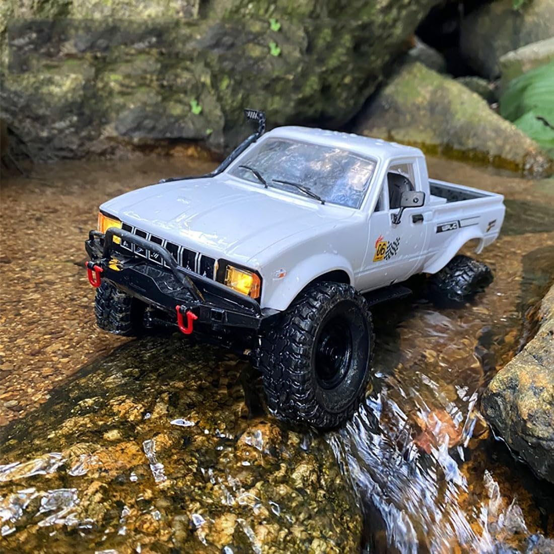 C24-1 RC Crawler Offroad RC Truck 4x4 Remote Control Rock Crawler Pickup Trucks with Led Light, 2.4 Ghz 1/16 Scale All Terrain Car Brushed RTR Pickup for Adults (2 Batteries)