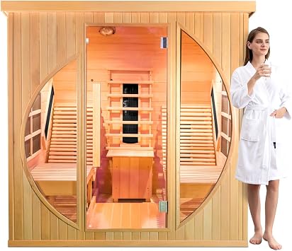 ZONEMEL 2 Person Infrared Sauna Room with Recliner - Canadian Hemlock Wood Luxury Indoor Sauna, 9 Heaters, Oxygen Bar, 3400W Full Spectrum Infrared, 220V Fast Heating Dry Heat Therapy
