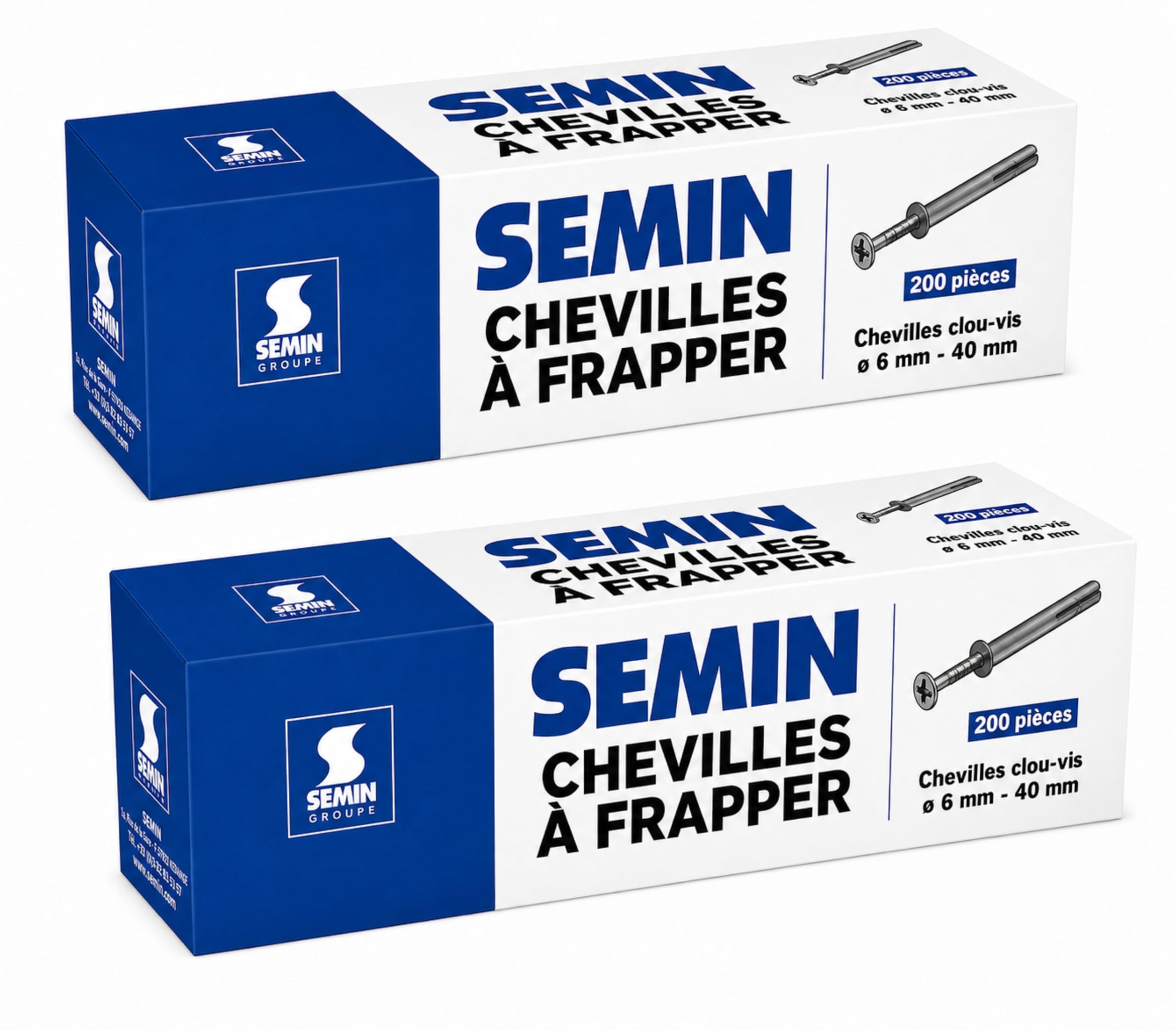 SEMIN Chevilles à Frapper 6x40 mm – Lot 400 (2x200) – Cheville Nylon Expansion avec Clou A1 – Fixation Rails Placo & Cloisons – Pose Rapide