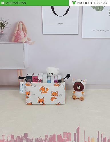 Miniatura 3 de LANGYASHAN Cesta de almacenamiento rectangular de lona plegable de tela de dibujos animados con asas para organizar el hogar, cocina, niños y niñas,
