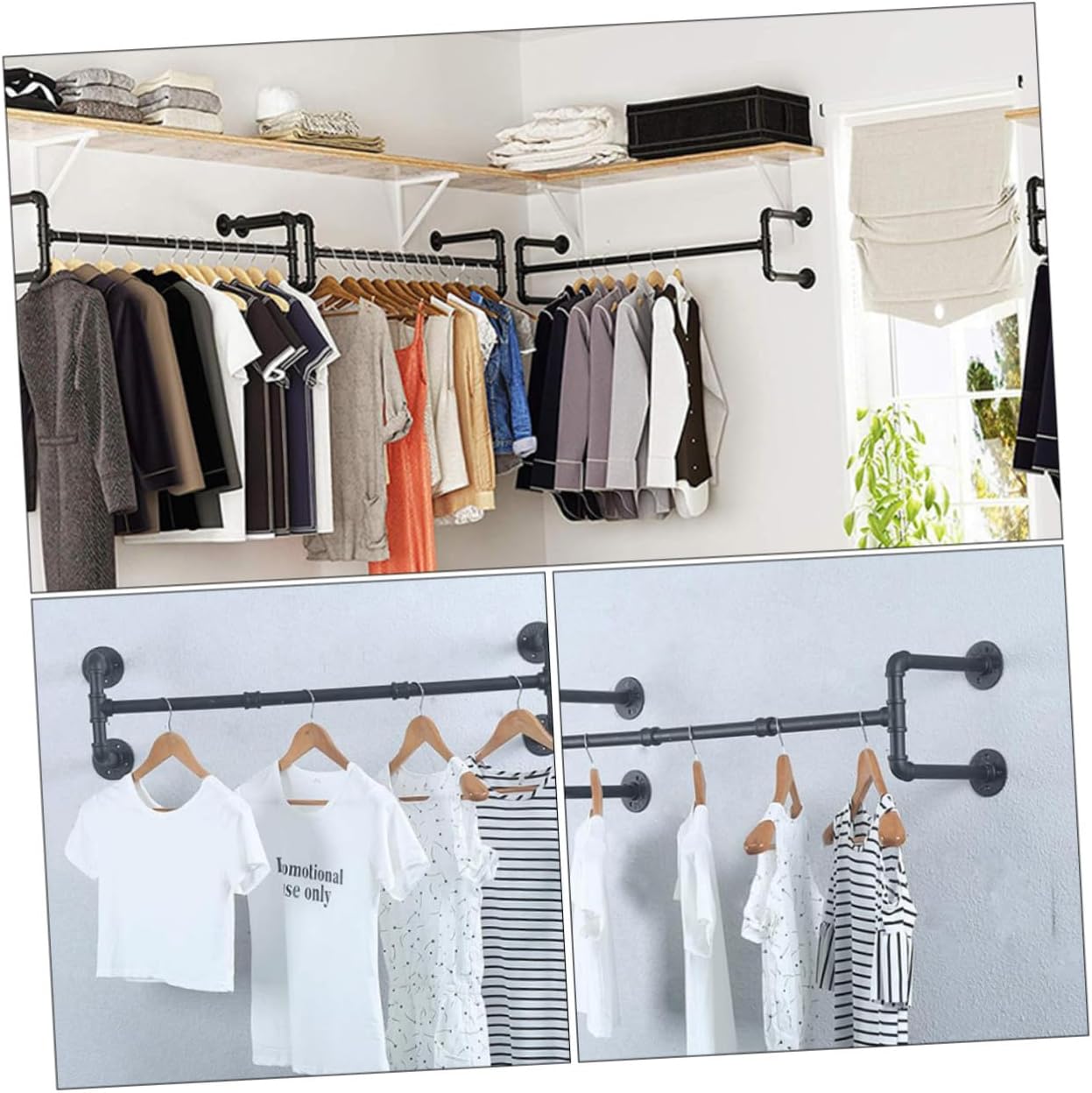 YARNOW Wall-mounted Clothing Rack Industrial Pipe Garment Stand Metal Storage Holder for Home Closet Organization and Clothes Hanging