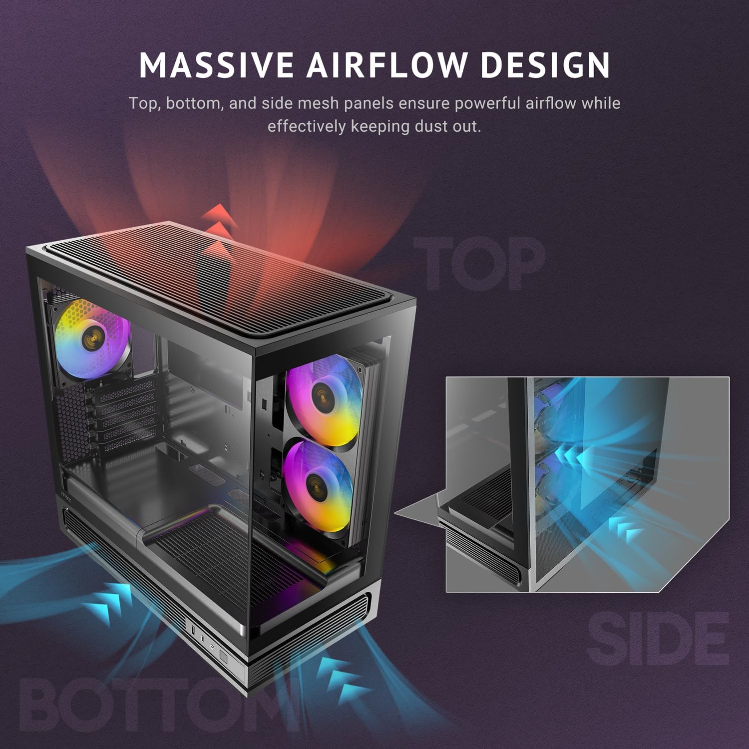 Antec C2M ARGB, Compact MicroATX Case, Panoramic Tempered Glass, High Airflow, 3 PWM ARGB Fans Included, Support 360mm Radiator & 415mm GPU, Type-C 10Gbps, Tool-Free Design