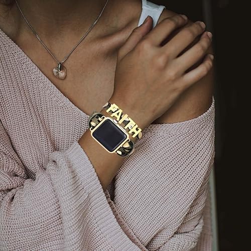 Miniatura 5 de Leopard Leather Bands Compatible with Apple Watch Band 49mm 45mm 44mm 42mm 38mm 40mm 41mm Women Men,Letter Charms Double Tour Boho Wrap Bracelet