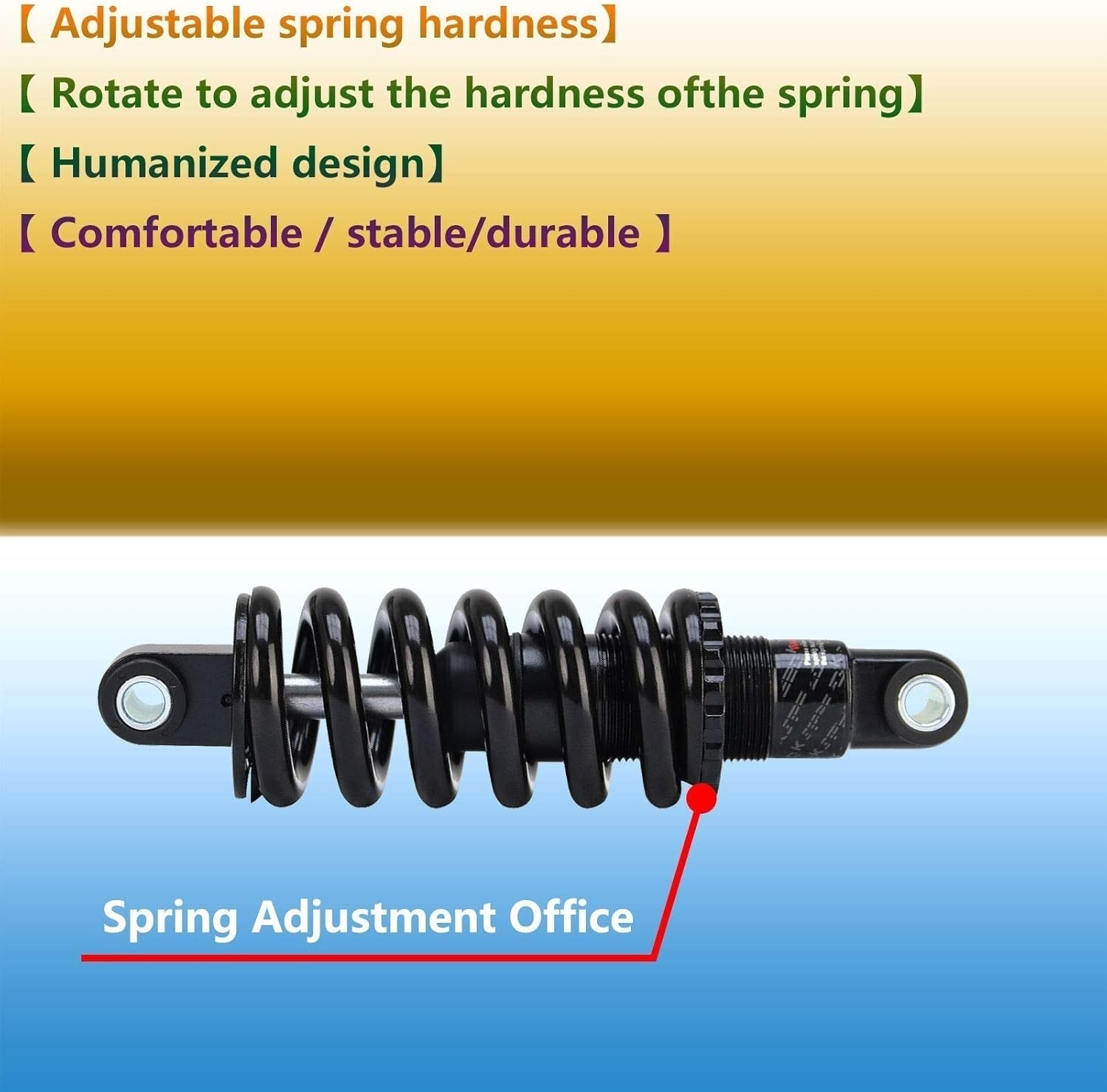 Downhill Rear Shock Absorber 125mm 150mm 165mm 190mm, Mountain Bike Shock Rear Suspension Spring with additional bushing (Color : 165mm, Size : 650 Lb)