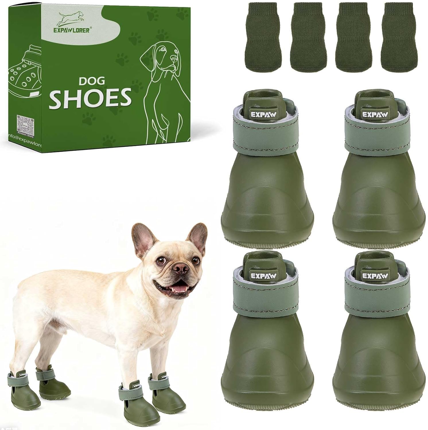 EXPAWLORER Dog Shoes for Hot Pavement Small Medium Large Dogs, Waterproof Non-Slip Dog Summer Booties with Socks, Easy On & Off Pet Boots & Paw Protectors, Easy-Clean for Beach Outdoor Rain (Green M)