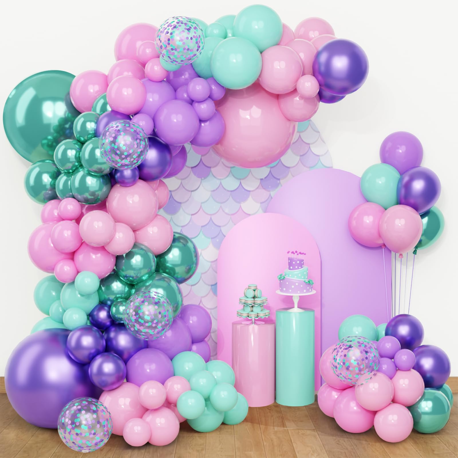 QIFU Mermaid Balloon Arch Kit - 108pcs Mermaid Balloons Turquoise Teal Blue Purplr Pink Balloons Latex Helium Ballono For Mermaid Party Decorations Girls Birthday Decoration Baby Shower Decorations