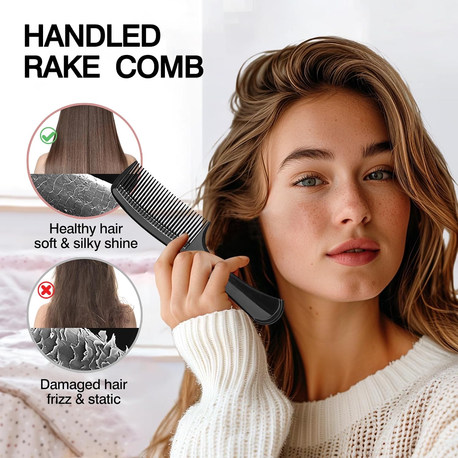 3PCS Wide-Tooth Comb Set, Detangling & Styling Comb, with Ergonomic Grip for Medium & Thick Hair, Salon-Style, for Men & Women(Black)