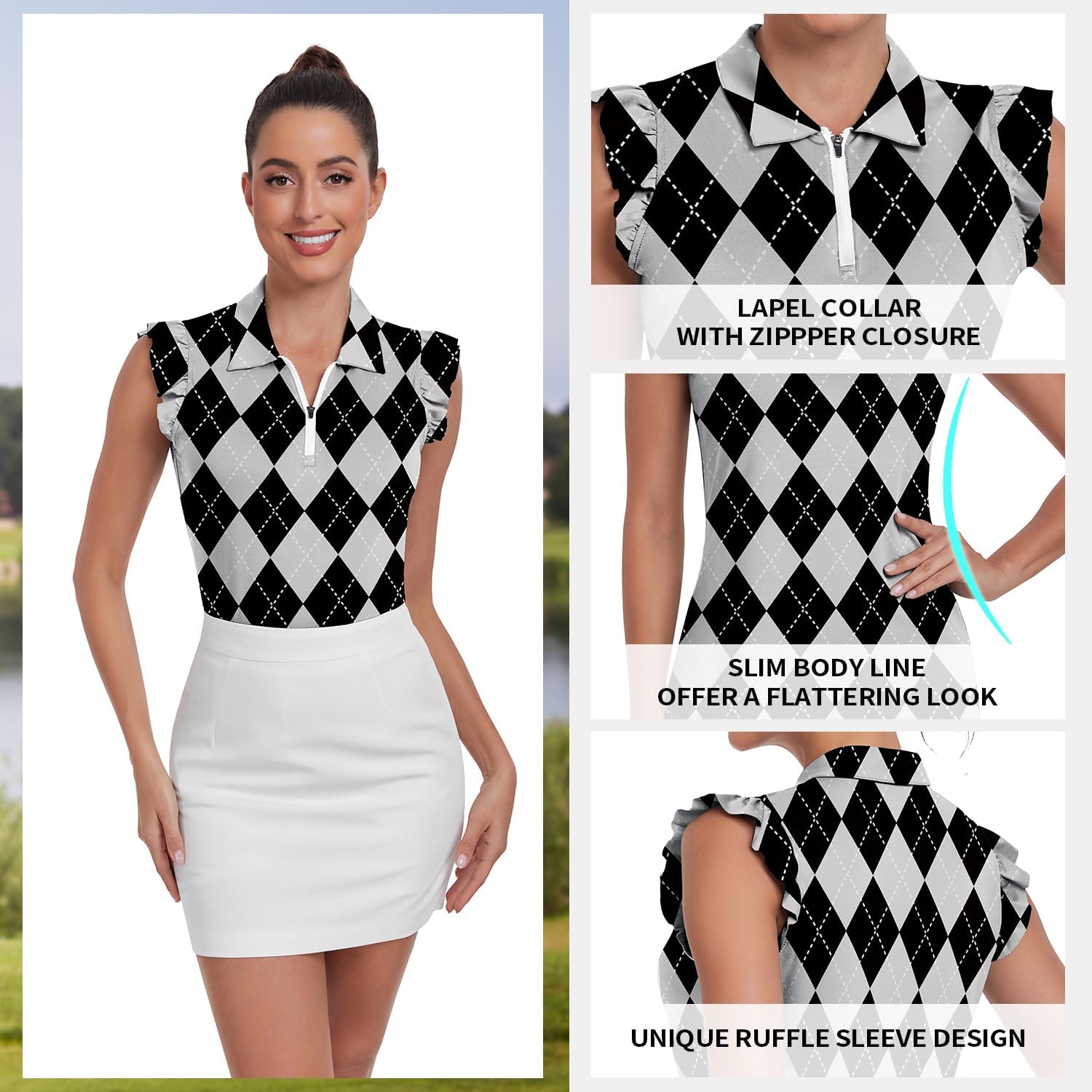 Womens Sleeveless Golf Shirt Ruffle Sleeve Polo Shirts Moisture Wicking Golf Apparel Tennis Shirts Golf Tank Tops