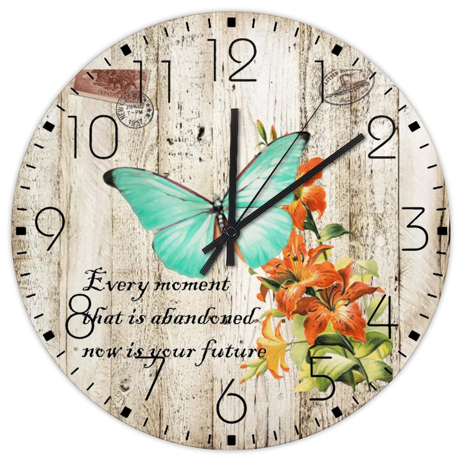 Horloge murale en bois poétique avec message inspirant pour votre intérieur