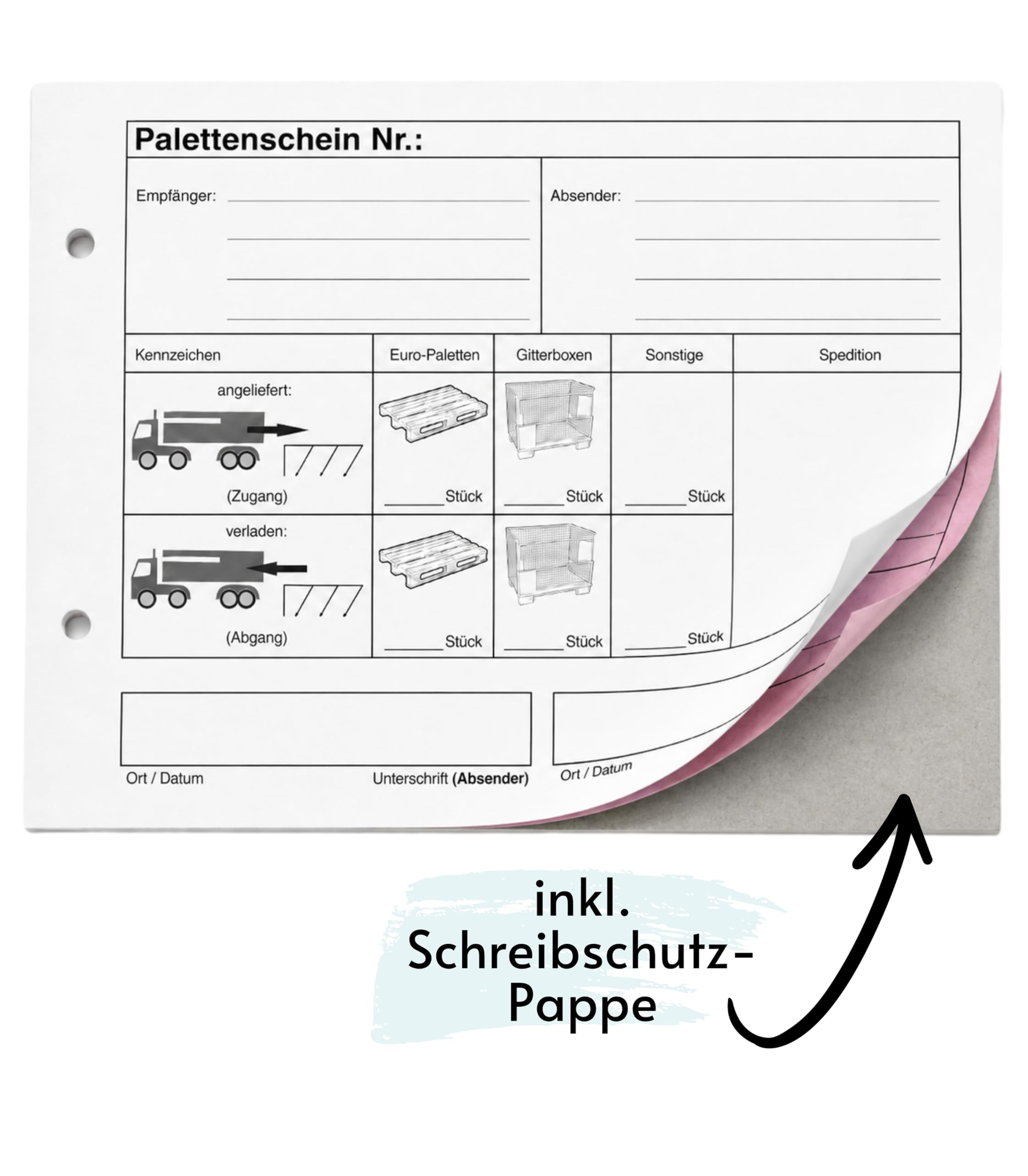 10x Palettenschein Block DIN A5 | Lademittelnachweis | Lademittelschein | Palettentauschblock | 2-fach selbstdurchschreibend (23076)