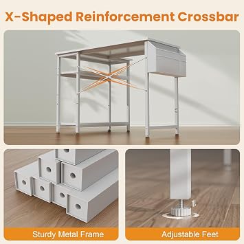 HLDIRECT 43 Inch Reversible Corner Desk, Small L-Shaped Gaming Desk with Storage Shelves, Computer Table for Bedroom, Living Room or Work Area (White)