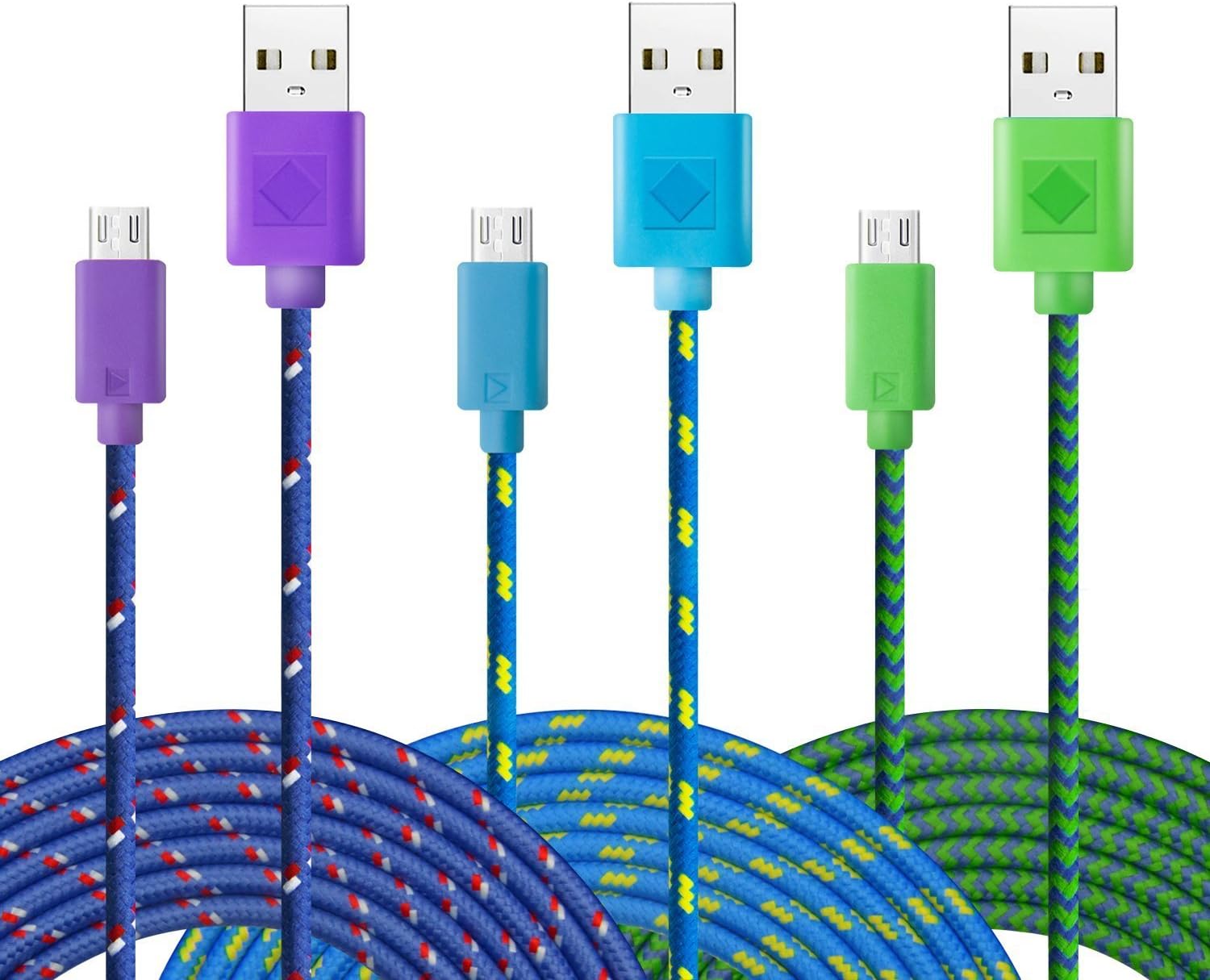 Micro USB Cable, Boxeroo Premium High Charging Nylon Braided Cables Compatible for Samsung Galaxy, Edge, Note, BlackBerry, HTC, LG, Android Phones and More (10ft, 3m3-Pack)