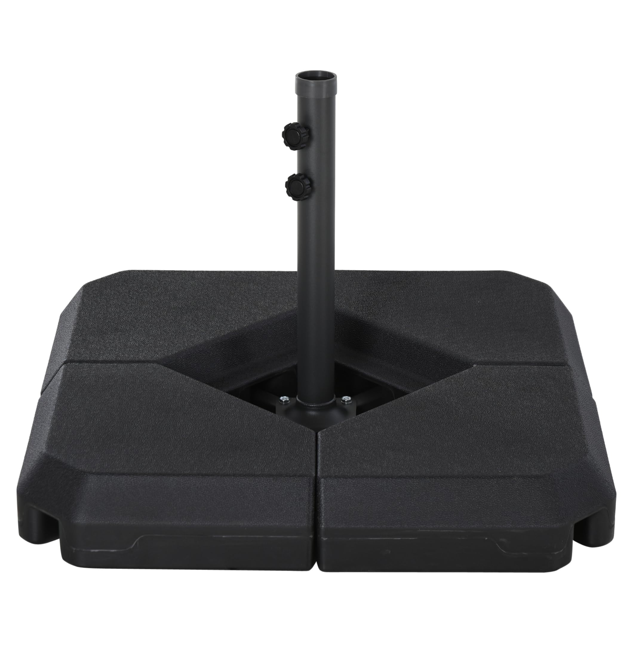 Ce Socle de Parasol d'extérieur Robuste en 4 pièces - Support de Poids de 72 kg (Sable) / 60 kg (Eau) - Pied déporté Noir pour Une stabilité et Une durabilité maximales
