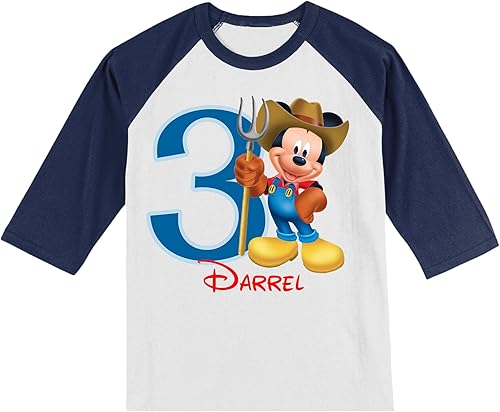 Camiseta personalizada de cumpleaños de Mickey Farmer. Camiseta decorada a mano.