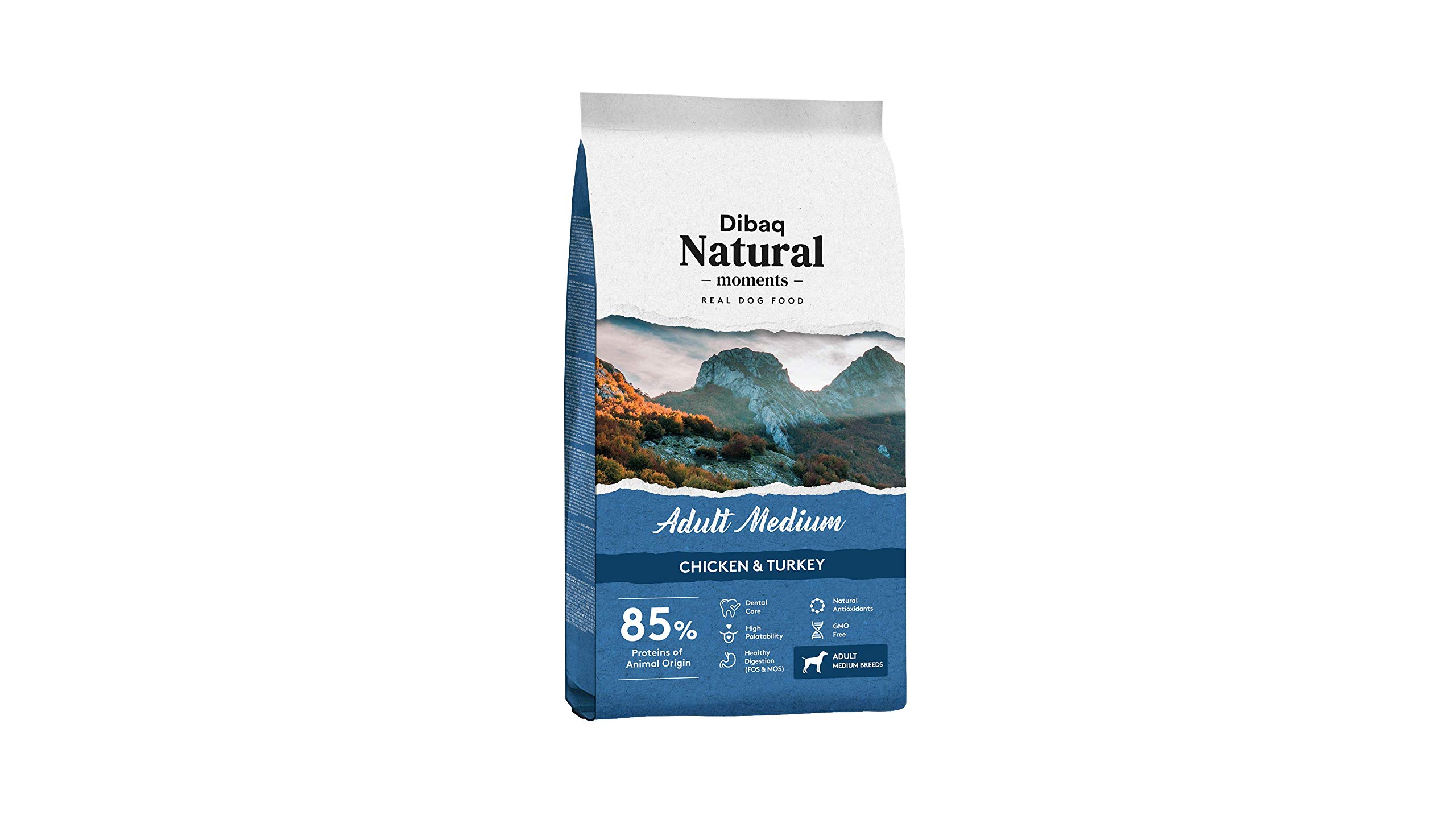 DIBAQ NATURAL MOMENTS Adult Medium: pienso de Pollo y Pavo para Perros Adultos de Raza Mediana. Ingredientes 100% Naturales. 15 Kg.