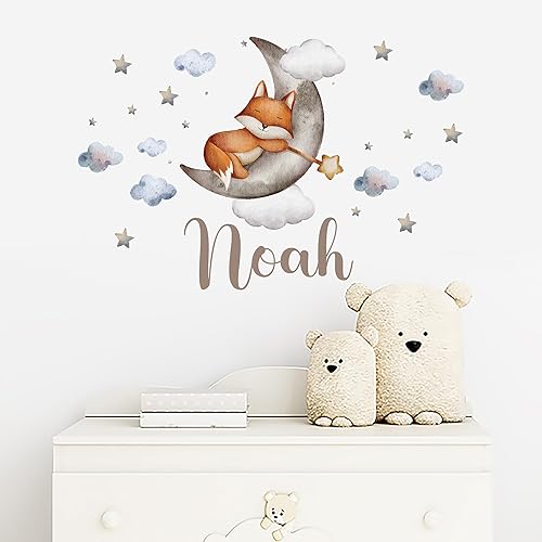 Miniatura 3 de Calcomanía de pared personalizada con nombre de zorro o luna, calcomanía de pared para bebé, decoración de pared de animales, WM532, calcomanía de