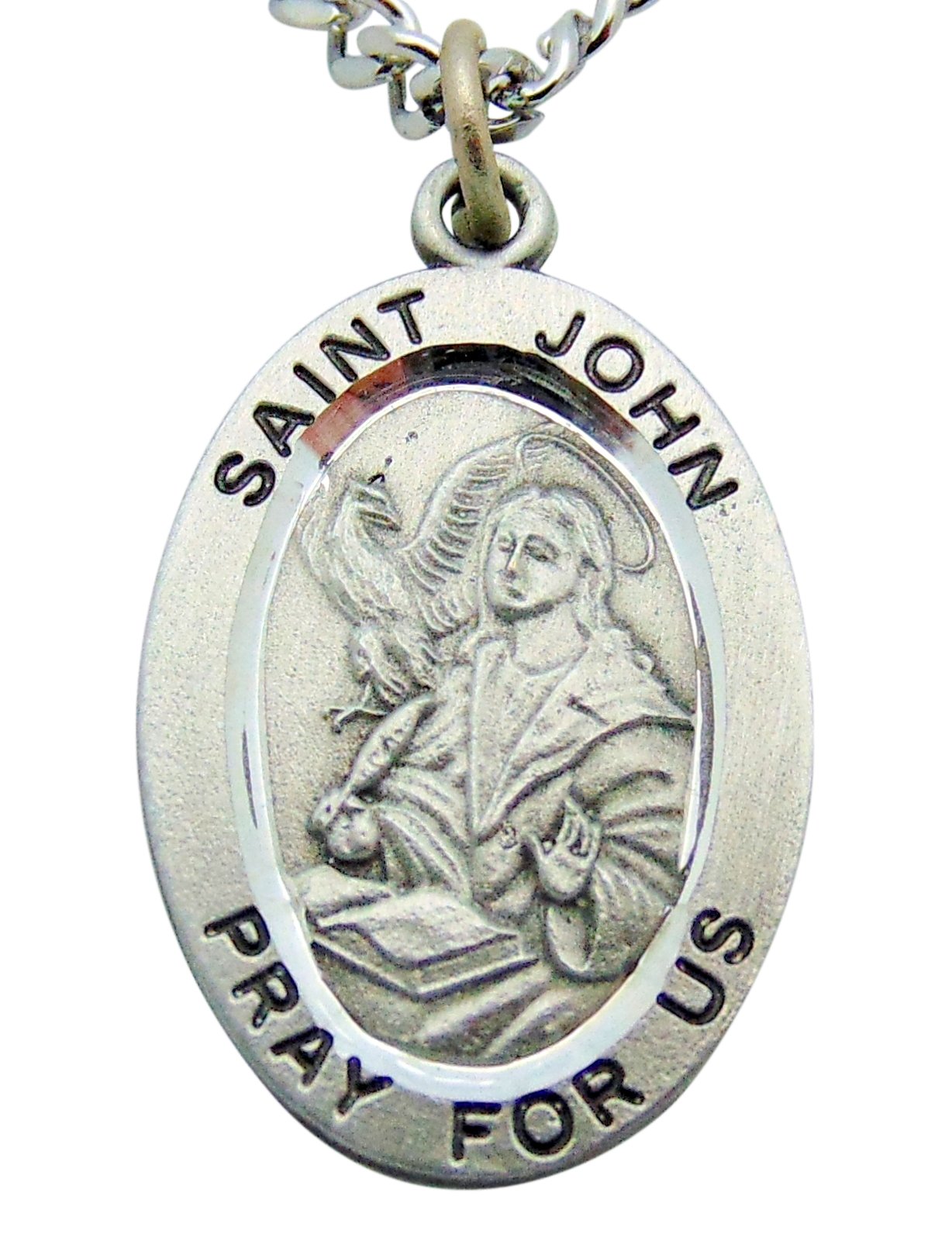 Westman Works St John Solid Pewter One Inch Saint Medal with Stainless Steel Chain