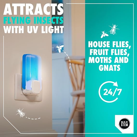 LED Light Trap, Insecticide-Free Fly Catcher, Indoor Fly Trap, 24/7 Protection from Flies, Gnats & Moths, Pet & Child Safe, Odourless, No Residue, 1 Kit - 1 Plug in Device and 1 Refill