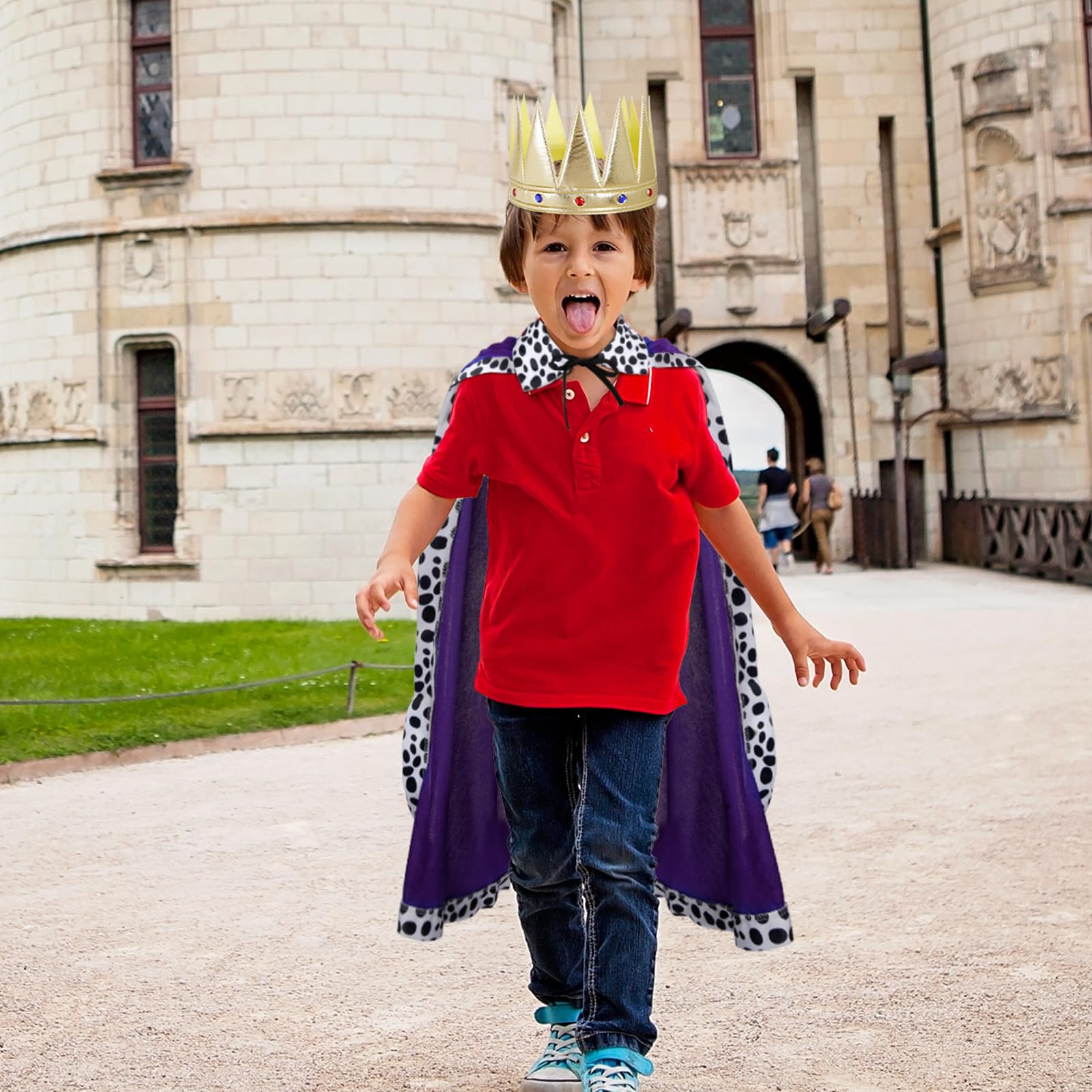DKINY 2 Piece Kids King Costume, Children's King Cape, Purple Prince Cloak and Crown, Medieval King Royal Robe Outfit for 90-135cm Boys Nativity Halloween Fancy Dress Cosplay - Image 4