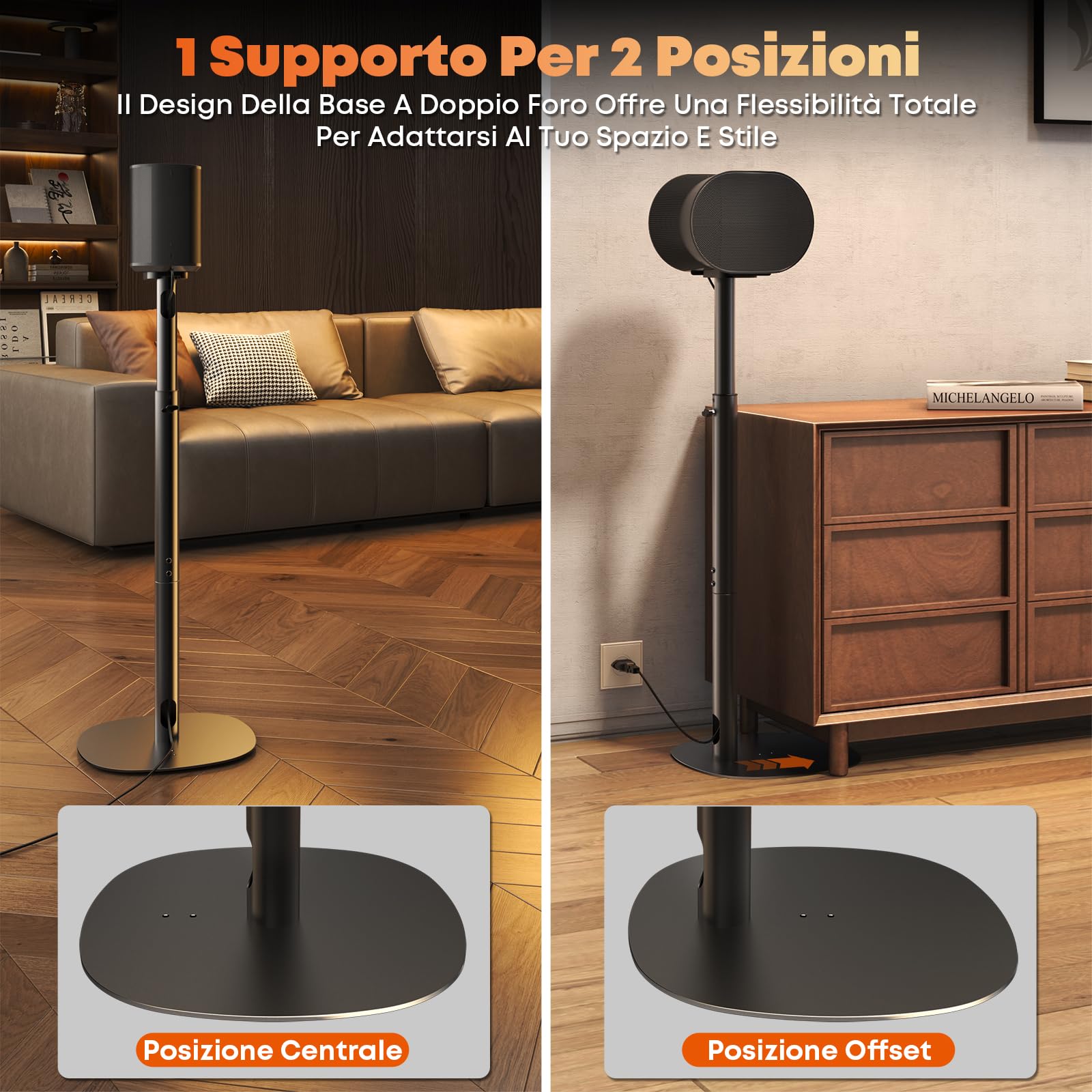 Supporti per altoparlanti Sonos Era 100 SL, Era 100 e Era 300 - Altezza regolabile, Supporti da pavimento 74–99 cm, Capacità massima di 5 kg per supporto, 1 coppia, Nero