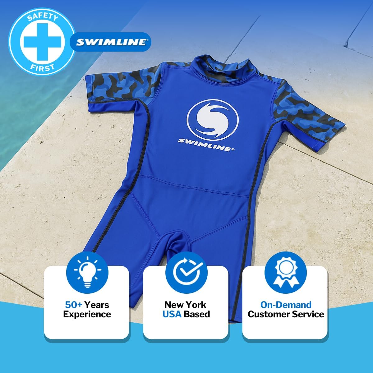 SWIMLINE Buoyant Zip-Up Swim Trainer Vest – Floating Life Jacket Suit for Toddlers and Young Children Ages 2–6, Medium 30-45 lbs, Boys, Blue