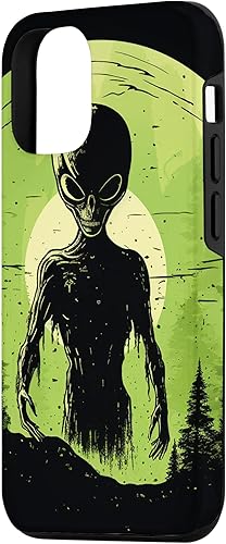 Vista 5 de iPhone 15 Pro Max Cute Green Alien Head UFO Space Face Alien Case