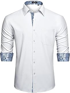 Mens Dress Shirts Long Sleeve Button Down Casual Shirts for Men Inner Contrast Formal Business Tuxedo Wedding Shirt - Buy now