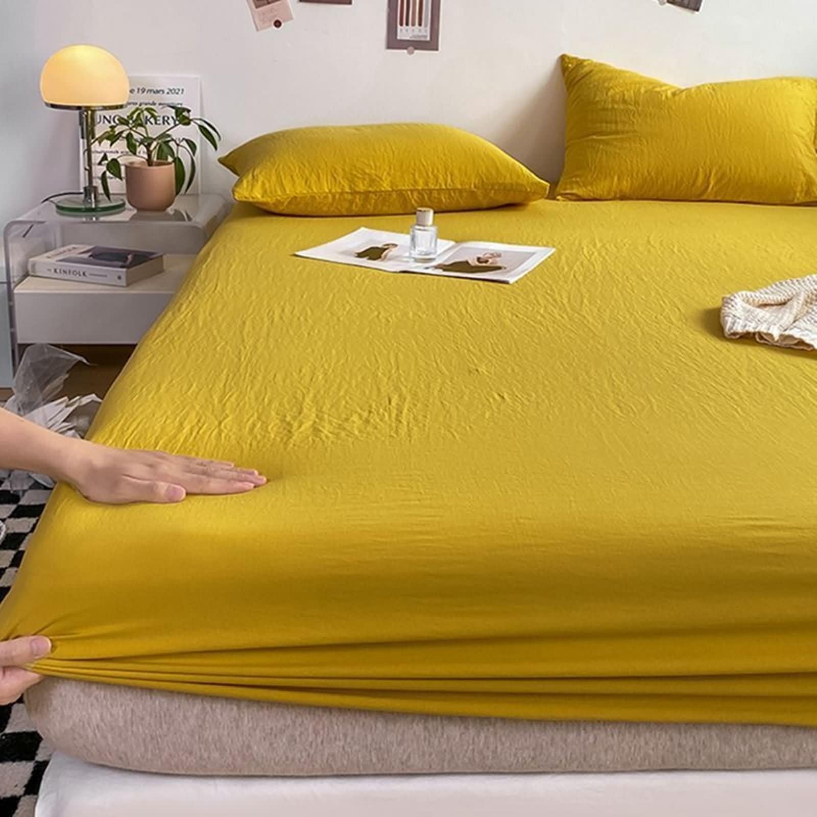 Epinki Lenzuolo Matrimoniale con Angoli 200 x 220 cm, Altezza Materasso Fino a 25 cm, Giallo, Microfibra, Lenzuola Letto Tinta Unita