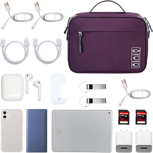 Miniatura 8 de MIRLEWAIY Organizador electrónico, bolsa de almacenamiento de cables de viaje resistente al agua para cargador, cables, banco de energía, disco