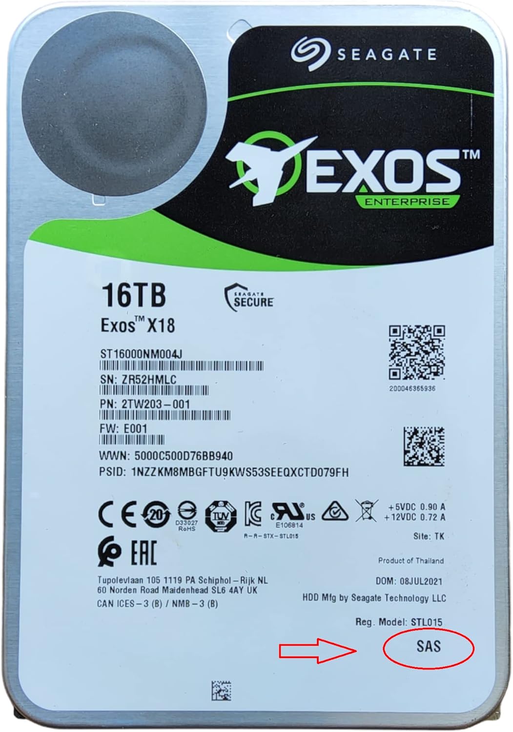 Seagate Exos X18 ST16000NM004J 16 TB Hard Drive - 3.5" Internal - SAS (12Gb/s SAS) (Renewed)