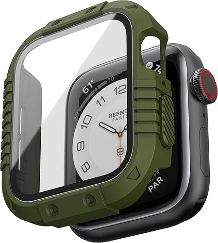 GELISHI Funda rígida compatible con Apple Watch de 1.73 pulgadas Series 6 Series 5 4 SE con protector de pantalla de vidrio templado integrado,