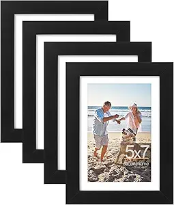 decorUhome 5x7 Picture Frame, Display Pictures 4x6 with Mat or 5x7 without Mat, Wall & Tabletop Display Photo Frame, Black, 4 Pack