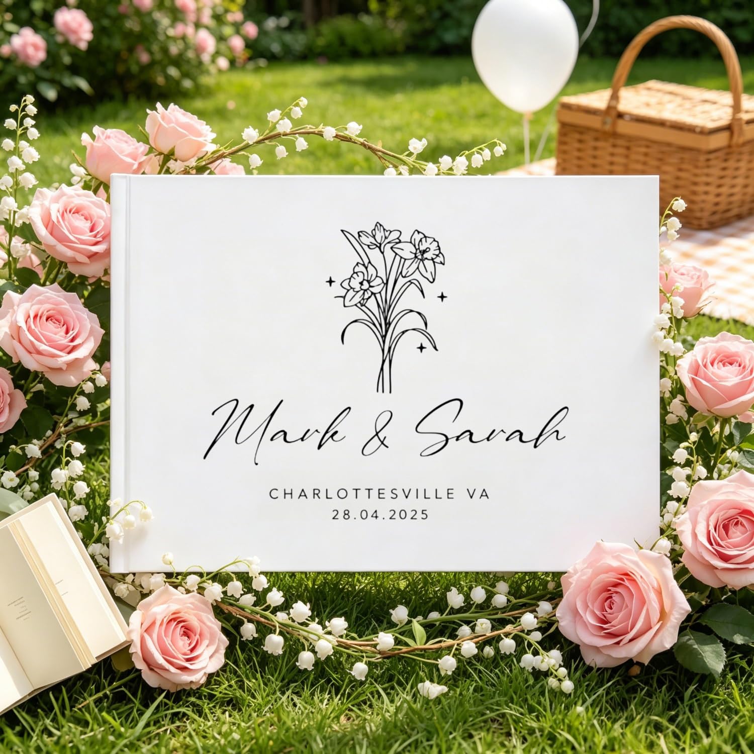 Custom Wedding Guest Book with 38 Sheets, Personalised Memory Journal Photo Album Scrapbook, Engagement Reception Blank Page Signing Book for Registry