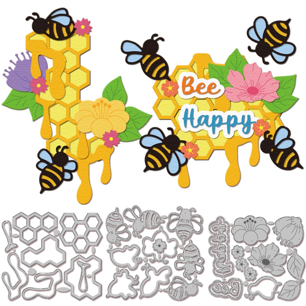 GLOBLELAND Cute Bee Cutting Dies for DIY Scrapbooking Metal Flower Beehive Cut Dies Bee Happy Leaf Die Cuts for Card Making Embossing Photo Album Craft Decor