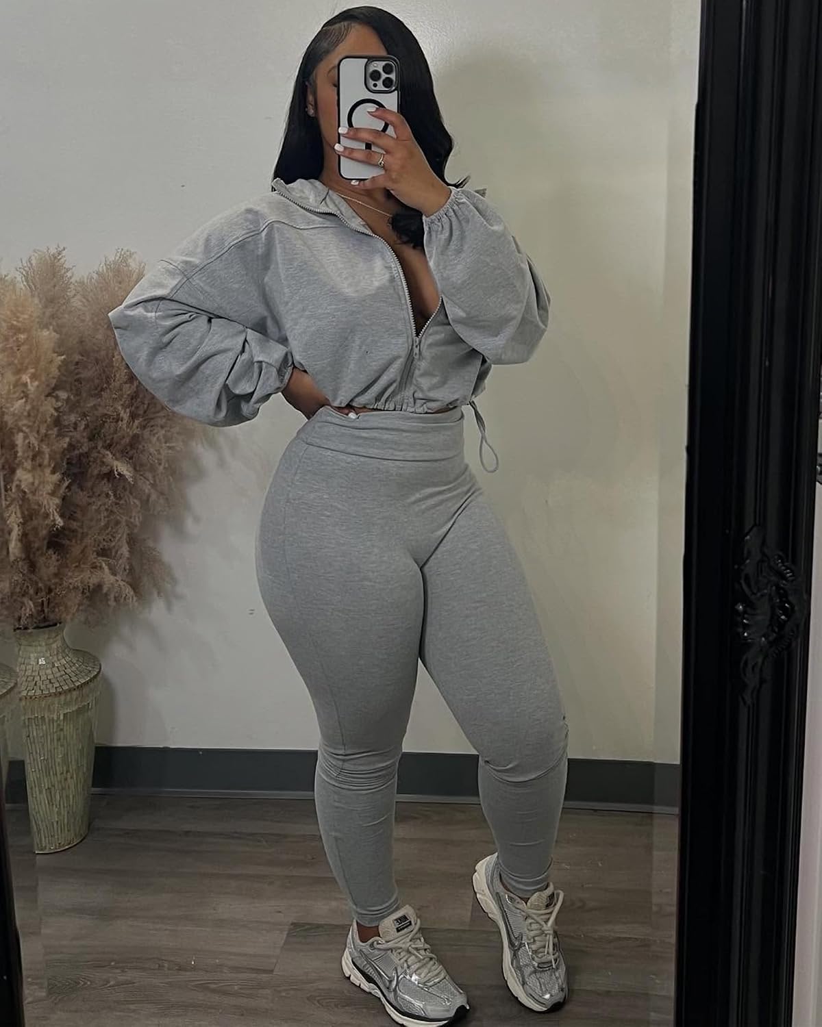 Two Piece Sets for Women Workout Set Crop Top Zipper Long Sleeve High Waist Casual Tracksuit Sweatsuits