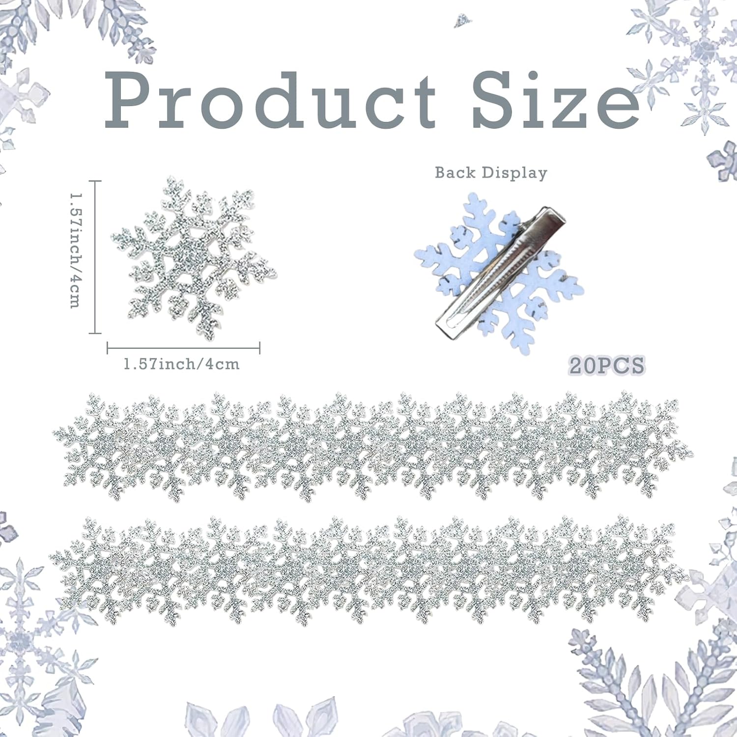 20 Pcs Glitter Snowflake Hair Clips Christmas Barrettes with Alligator Clips Winter Hair Accessories for Women Girls Holiday Party Supplies - Image 2