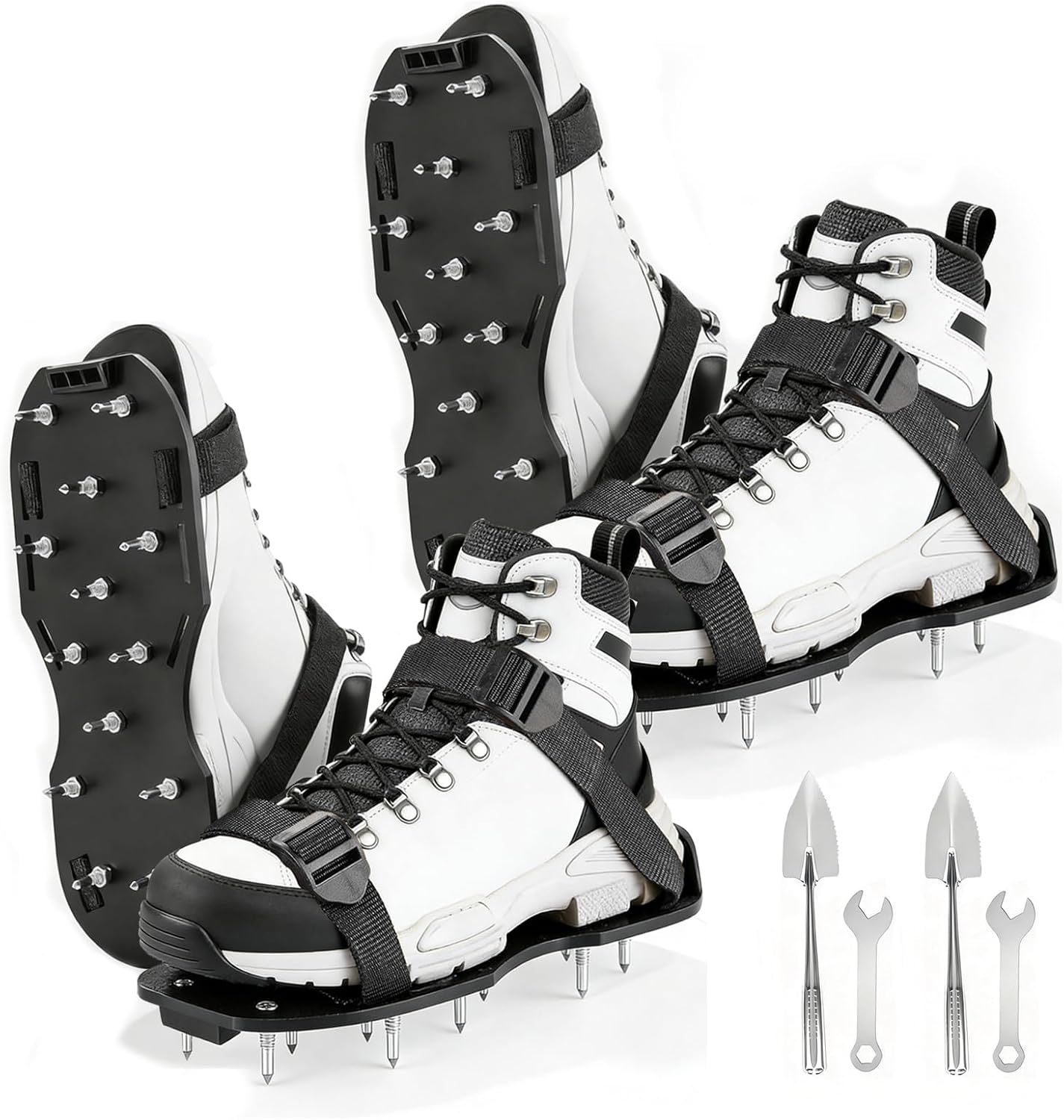 2 Set Lawn Aerator Shoes with Hook & Loop Straps, Aerator Shoes for Grass with Foot Protection One Size Fits All Free-Installation Heavy Duty Spiked Sandals Shoes for Lawns, Gardens and Courtyards