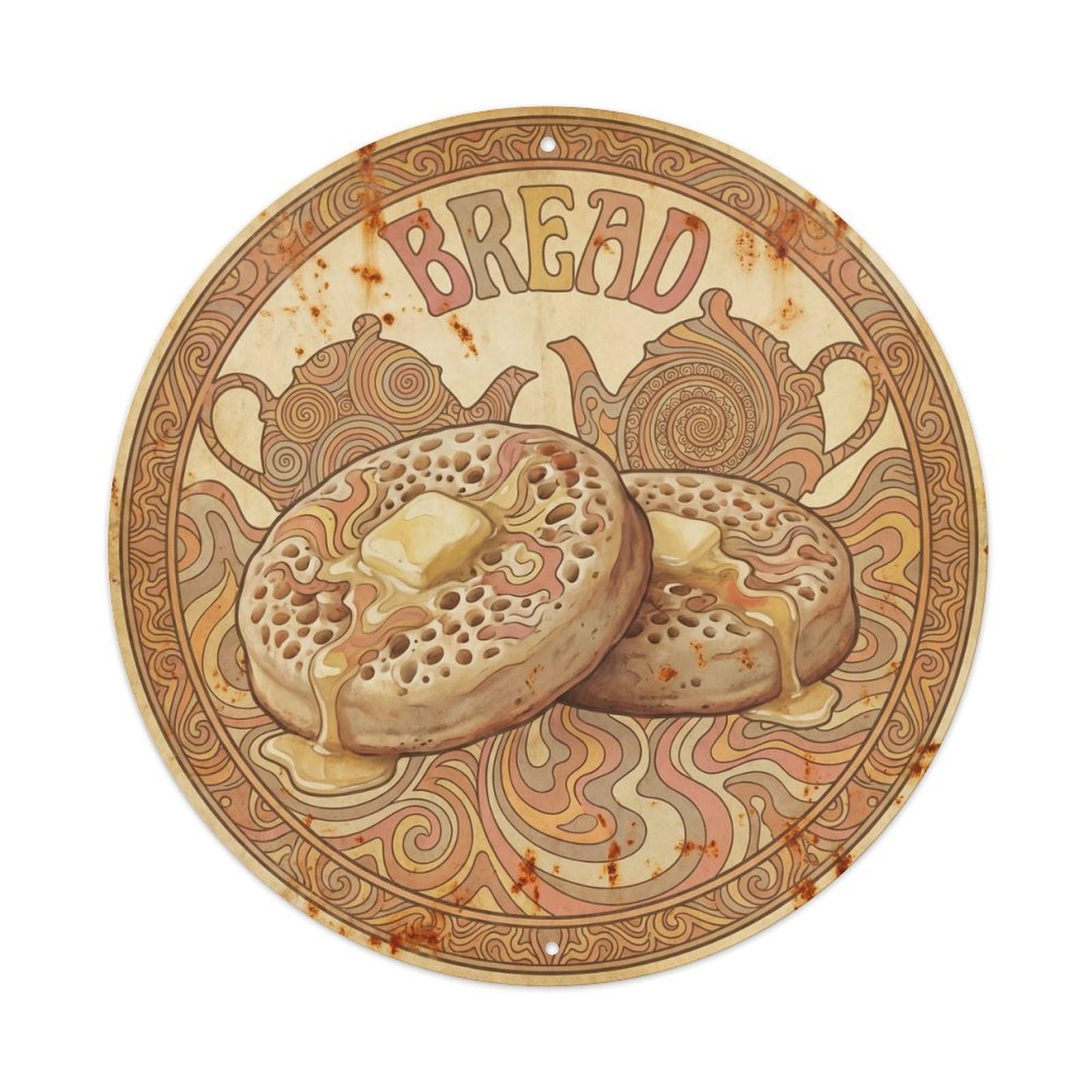 British Bread Food Culture Rustic Bakery Psychedelic Metal Tin Sign