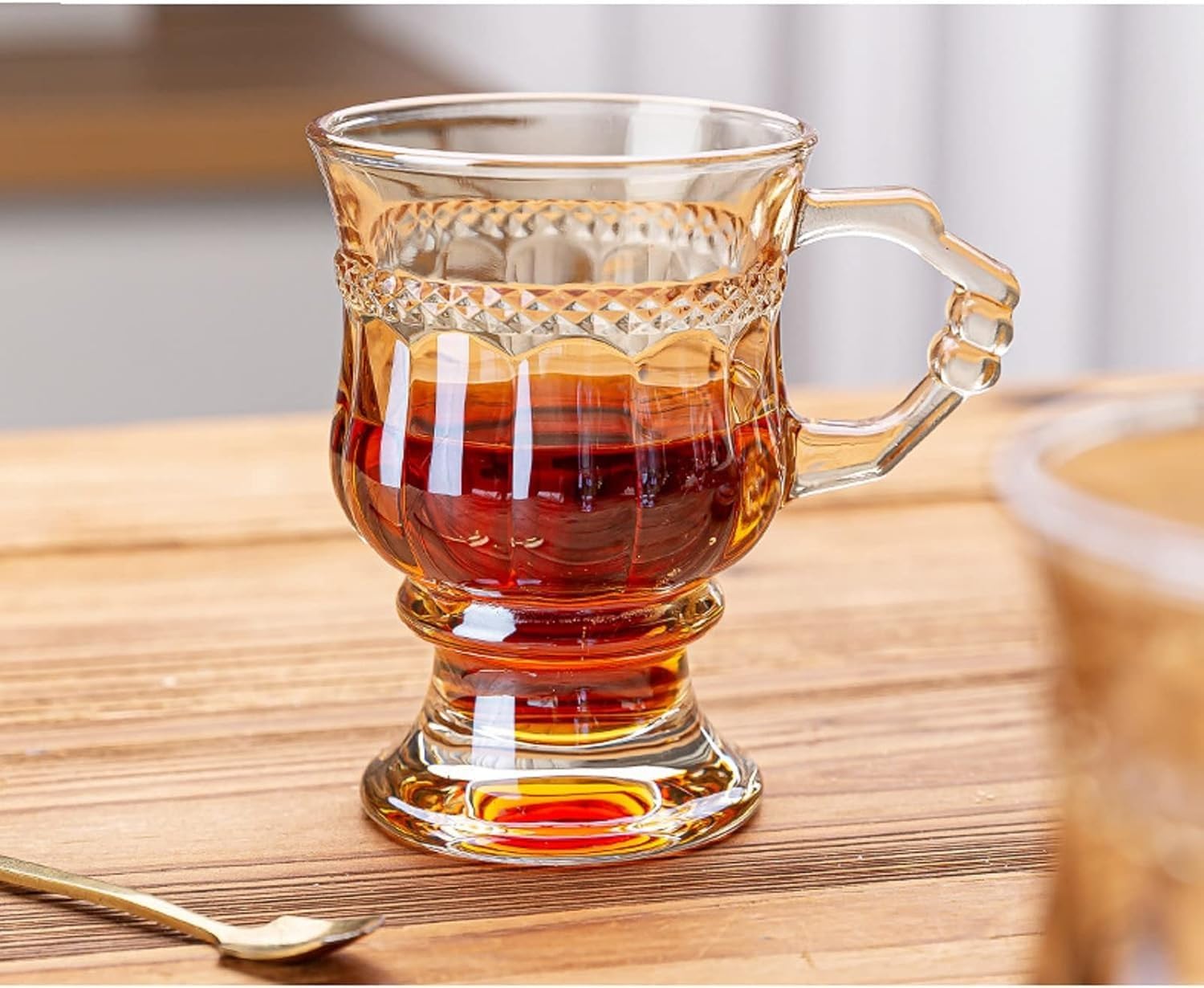 4pcs Vintage Goffrato Bicchiere da Vino, Leggero e Lussuoso Ambra Bevanda Fredda Tazza da caffè 140ml