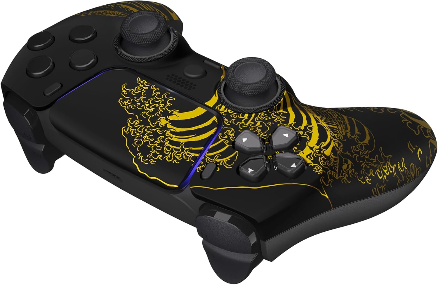 eXtremeRate Luna Redesigned Front Shell Touchpad Compatible with ps5 Controller BDM-010 020 BDM-030 040 050 DIY Replacement Faceplate Custom Touch Pad Cover - The Great Golden Wave Off Kanagawa Black - Image 9