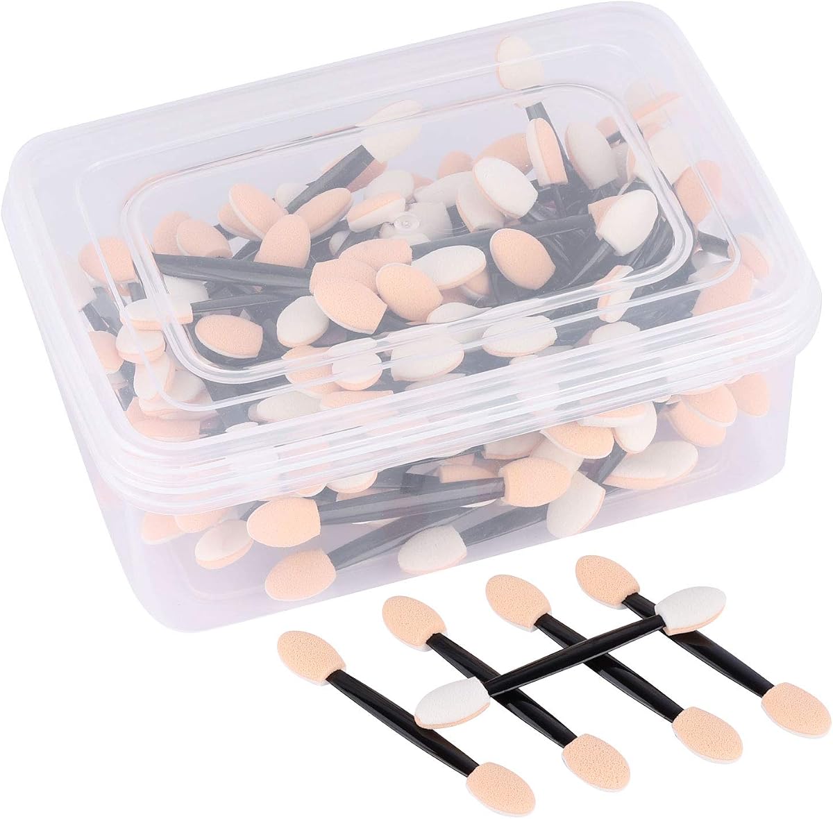 150 Eye Shadow Applicator Disposable Foam Makeup Brush Sponge Tipped Oval Eyeshadow Applicators Dual Sides with Container
