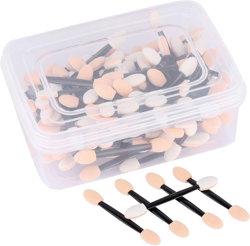 150 Eye Shadow Applicator Disposable Foam Makeup Brush Sponge Tipped Oval Eyeshadow Applicators Dual Sides with Container