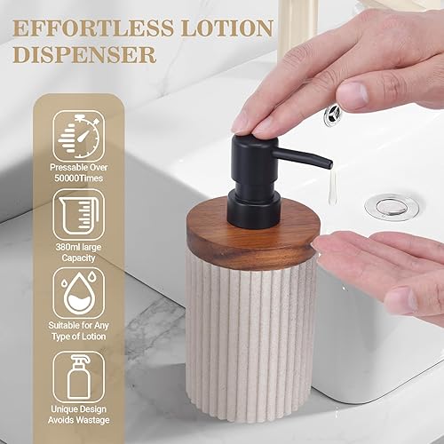 Miniatura 3 de Botellas de gel de ducha de resina beige con bomba de 10.1 fl oz/10 onzas, recipientes vacíos recargables a prueba de fugas para baño, loción,